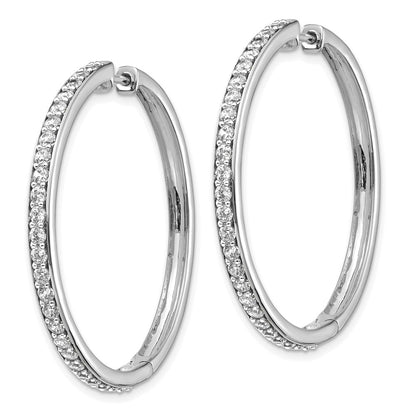 Solid 14k White Gold Simulated CZ Hinged Hoop Earrings
