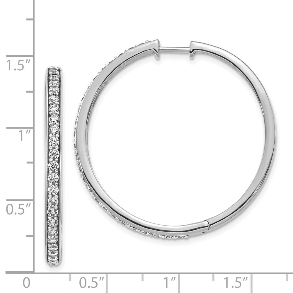 Solid 14k White Gold Simulated CZ Hinged Hoop Earrings