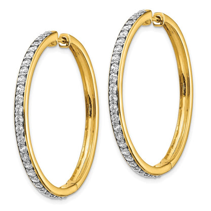 Solid 14k Yellow Gold Simulated CZ Hinged Hoop Earrings