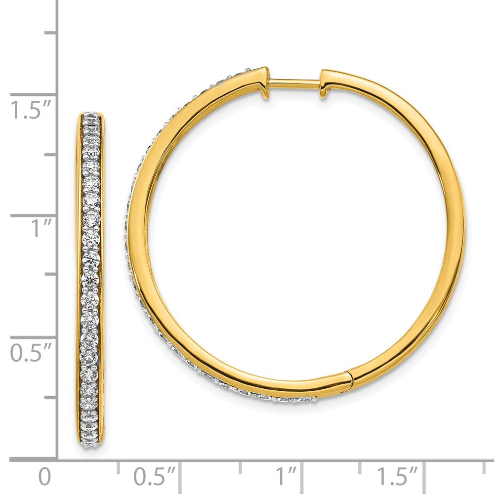 Solid 14k Yellow Gold Simulated CZ Hinged Hoop Earrings
