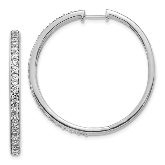 Solid 14k White Gold Simulated CZ Hoop Earrings