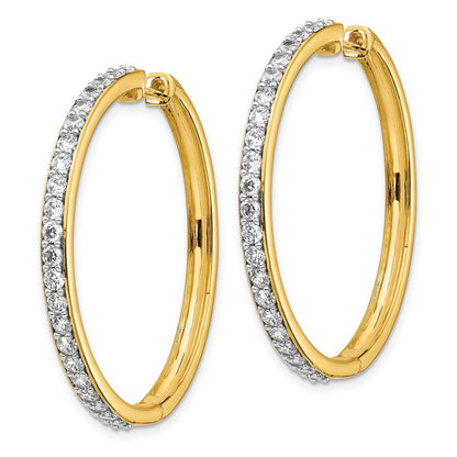 Solid 14k Yellow Gold Simulated CZ Hoop Earrings