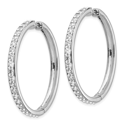 Solid 14k White Gold Simulated CZ Hinged Hoop Earrings