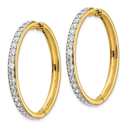 Solid 14k Yellow Gold Simulated CZ Hinged Hoop Earrings