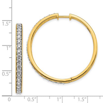Solid 14k Yellow Gold Simulated CZ Hinged Hoop Earrings