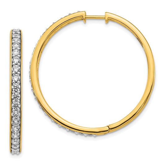 Solid 14k Yellow Gold Simulated CZ Hinged Hoop Earrings