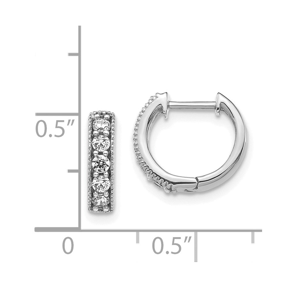 Solid 14k White Gold Simulated CZ Milgrain Hinged Hoop Earrings