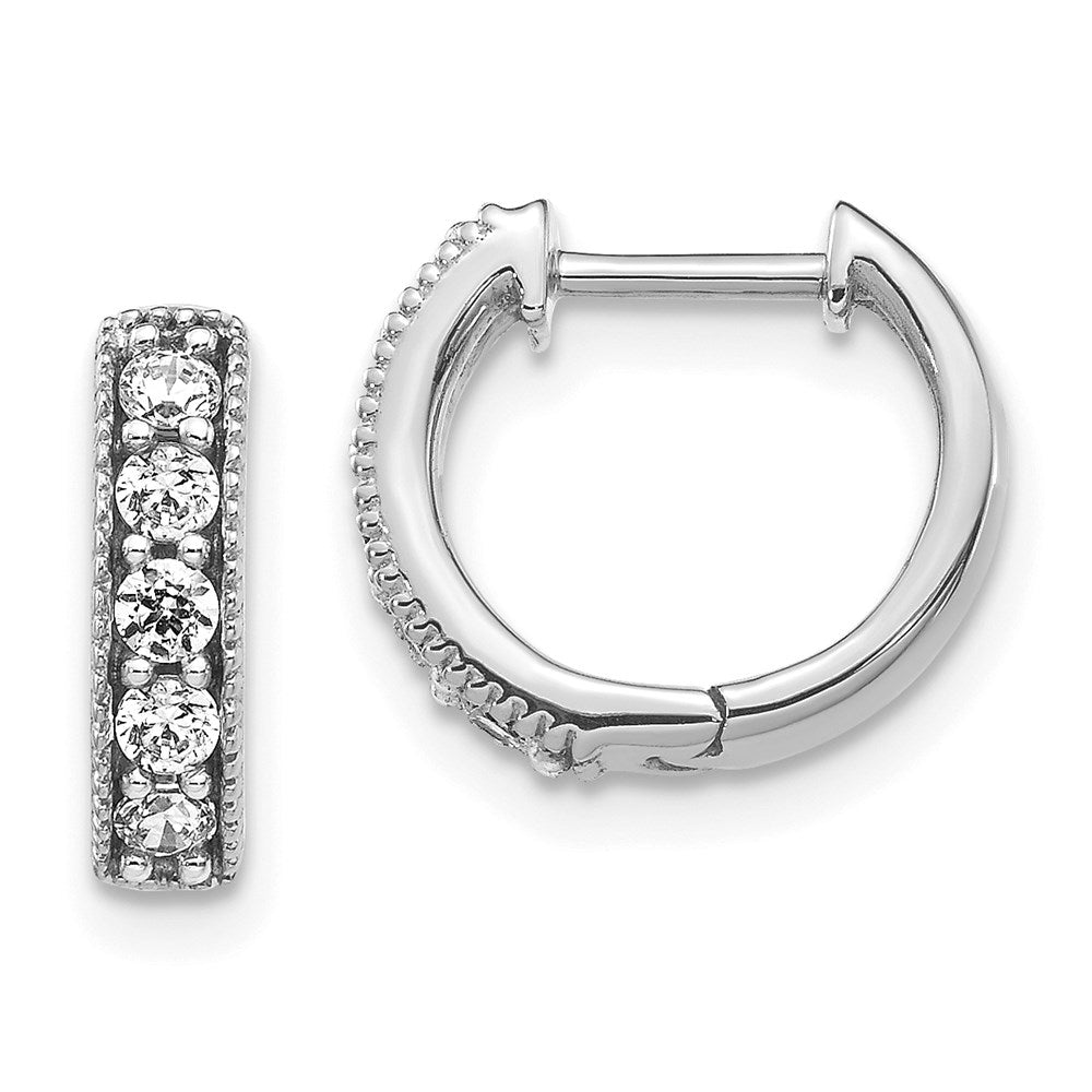 14k White Gold Real Diamond Milgrain Hinged Hoop Earrings EM4269-033-WA