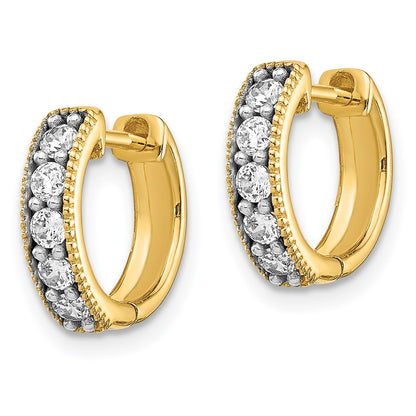 Solid 14k Yellow Gold Simulated CZ Milgrain Hinged Hoop Earrings