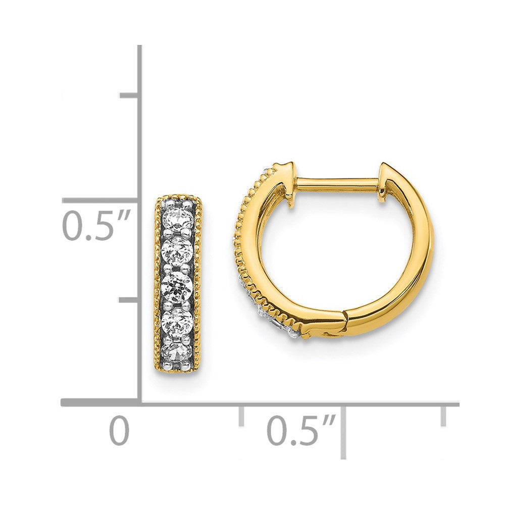 Solid 14k Yellow Gold Simulated CZ Milgrain Hinged Hoop Earrings
