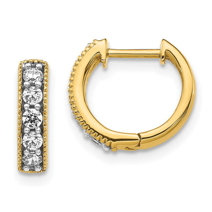 Solid 14k Yellow Gold Simulated CZ Milgrain Hinged Hoop Earrings