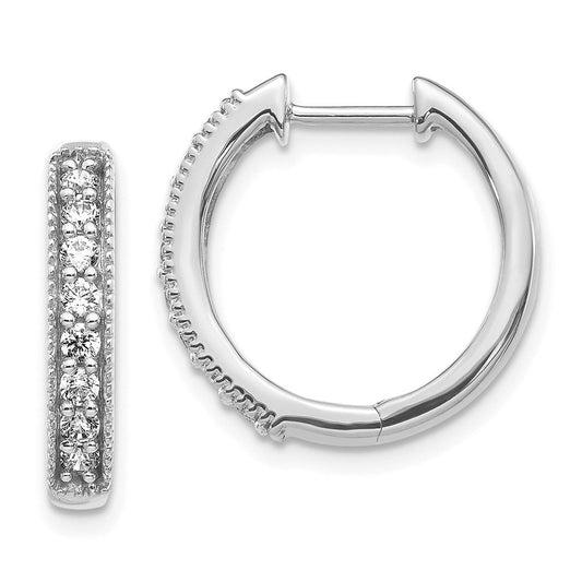 14k White Gold Real Diamond Milgrain Hinged Hoop Earrings EM4269-040-WA
