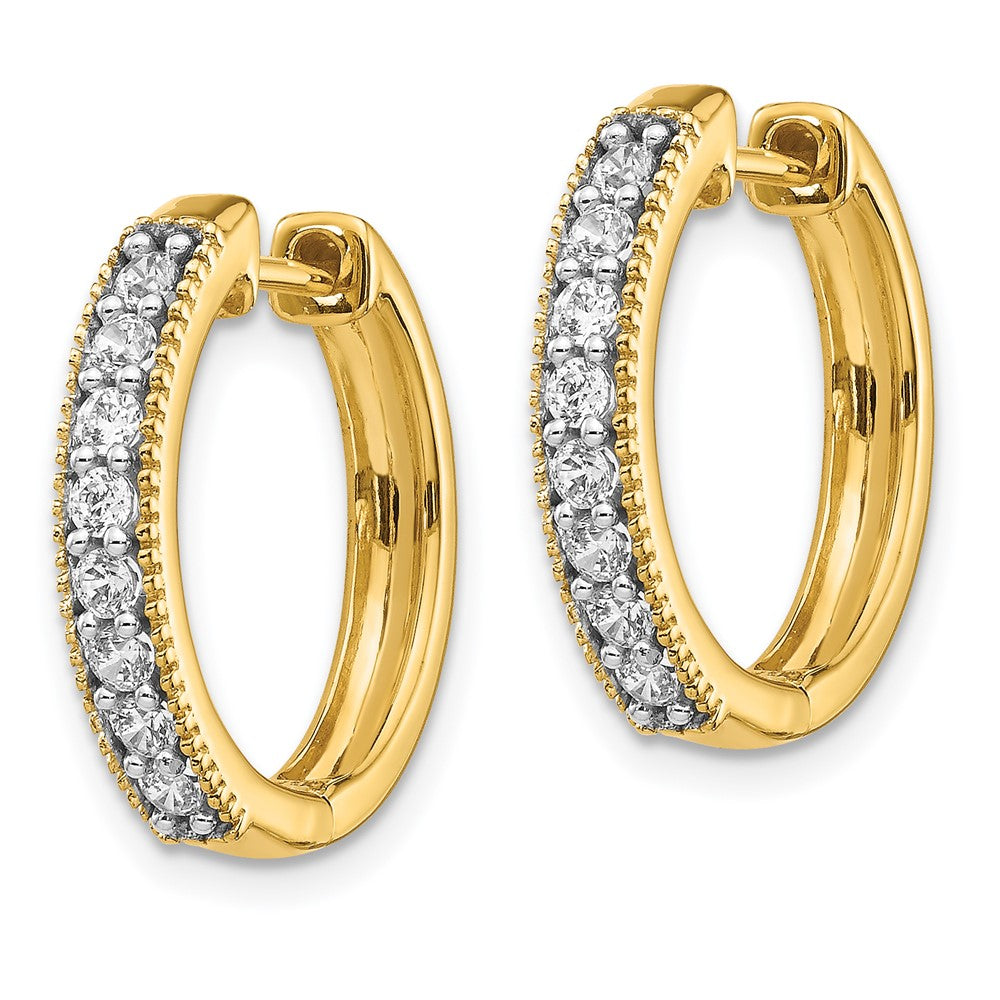 Solid 14k Yellow Gold Simulated CZ Milgrain Hinged Hoop Earrings