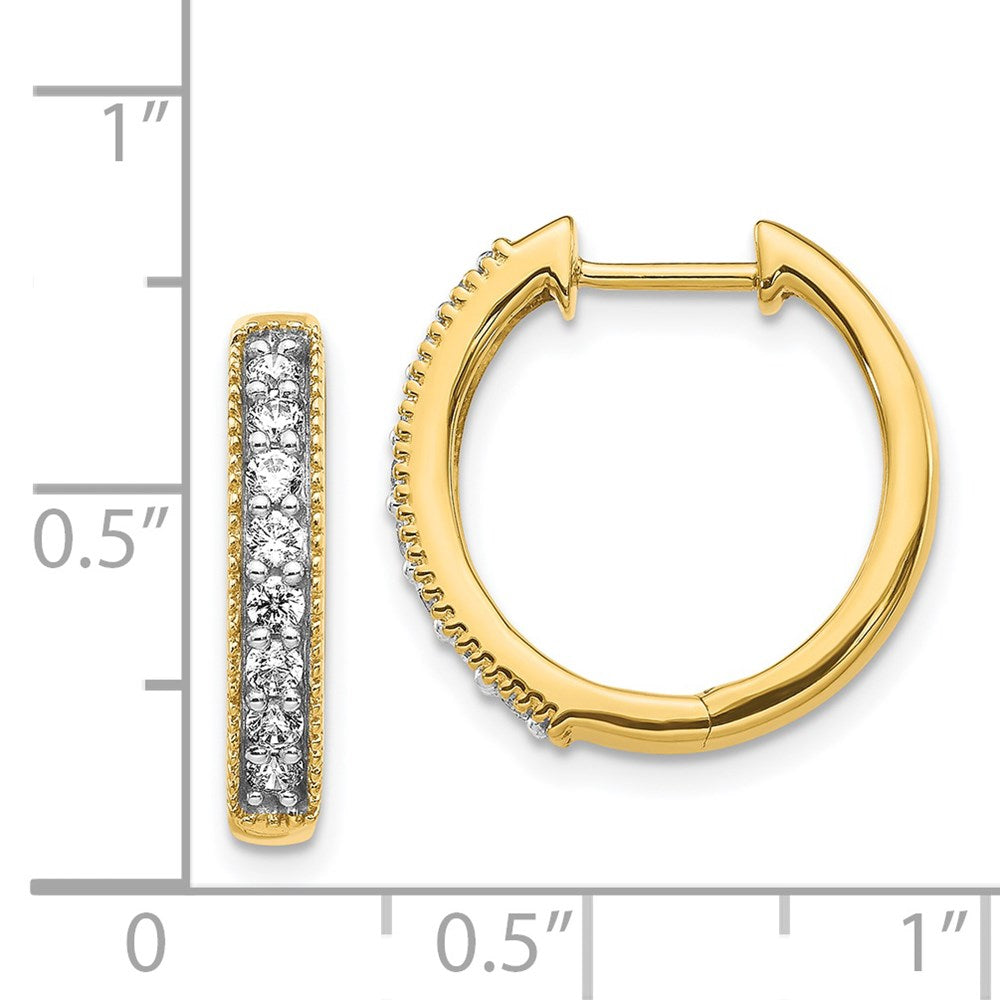 Solid 14k Yellow Gold Simulated CZ Milgrain Hinged Hoop Earrings