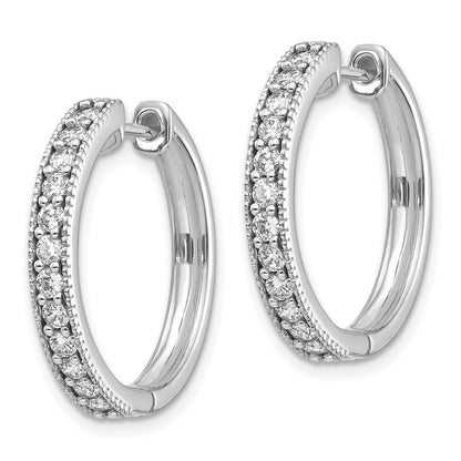 Solid 14k White Gold Simulated CZ Milgrain Hoop Earrings