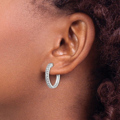 Solid 14k White Gold Simulated CZ Milgrain Hoop Earrings