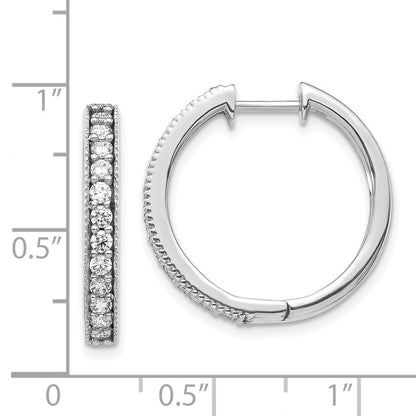 Solid 14k White Gold Simulated CZ Milgrain Hoop Earrings