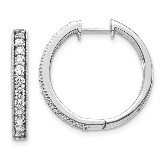 14k White Gold Real Diamond Milgrain Hoop Earrings EM4270-070-WA