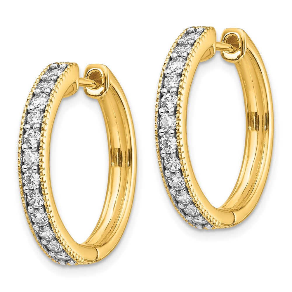 Solid 14k Yellow Gold Simulated CZ Milgrain Hoop Earrings