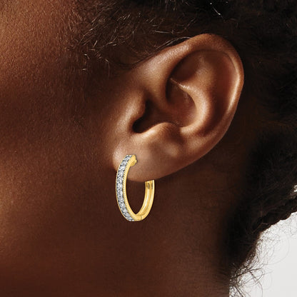 Solid 14k Yellow Gold Simulated CZ Milgrain Hoop Earrings
