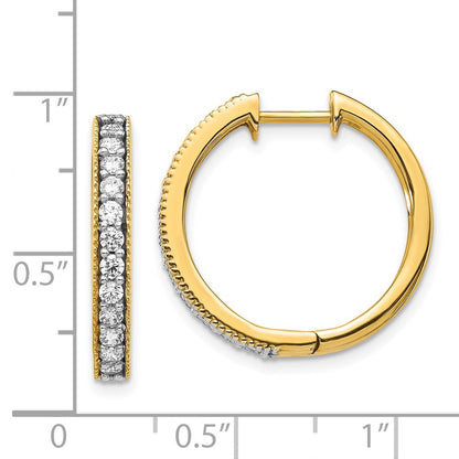 Solid 14k Yellow Gold Simulated CZ Milgrain Hoop Earrings