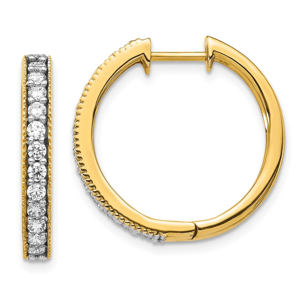 Solid 14k Yellow Gold Simulated CZ Milgrain Hoop Earrings