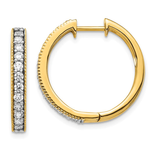 Solid 14k Yellow Gold Simulated CZ Milgrain Hoop Earrings