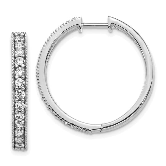 14k White Gold Real Diamond Milgrain Hoop Earrings EM4270-090-WA