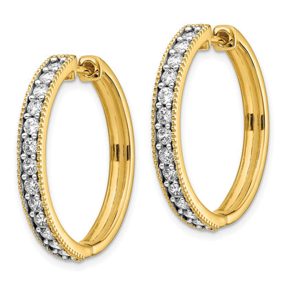 Solid 14k Yellow Gold Simulated CZ Milgrain Hoop Earrings