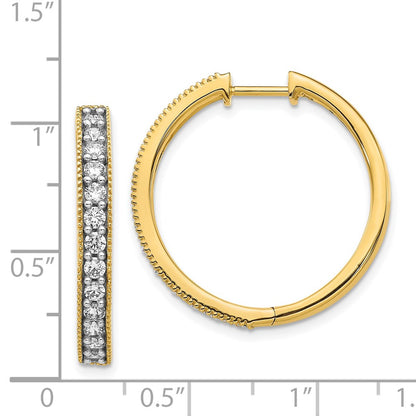 Solid 14k Yellow Gold Simulated CZ Milgrain Hoop Earrings