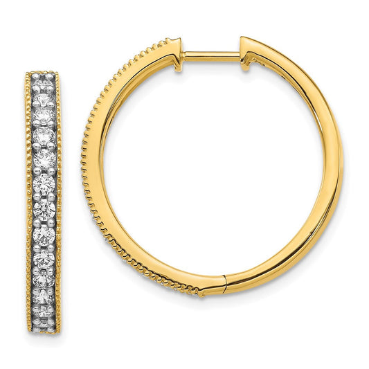 14k Yellow Gold Real Diamond Milgrain Hoop Earrings EM4270-090-YA