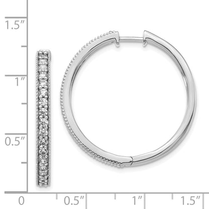 Solid 14k White Gold Simulated CZ Milgrain Hoop Earrings