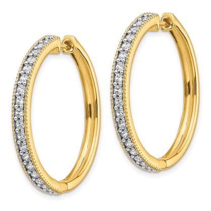 Solid 14k Yellow Gold Simulated CZ Milgrain Hoop Earrings