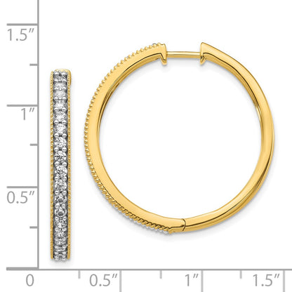 Solid 14k Yellow Gold Simulated CZ Milgrain Hoop Earrings