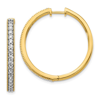 Solid 14k Yellow Gold Simulated CZ Milgrain Hoop Earrings