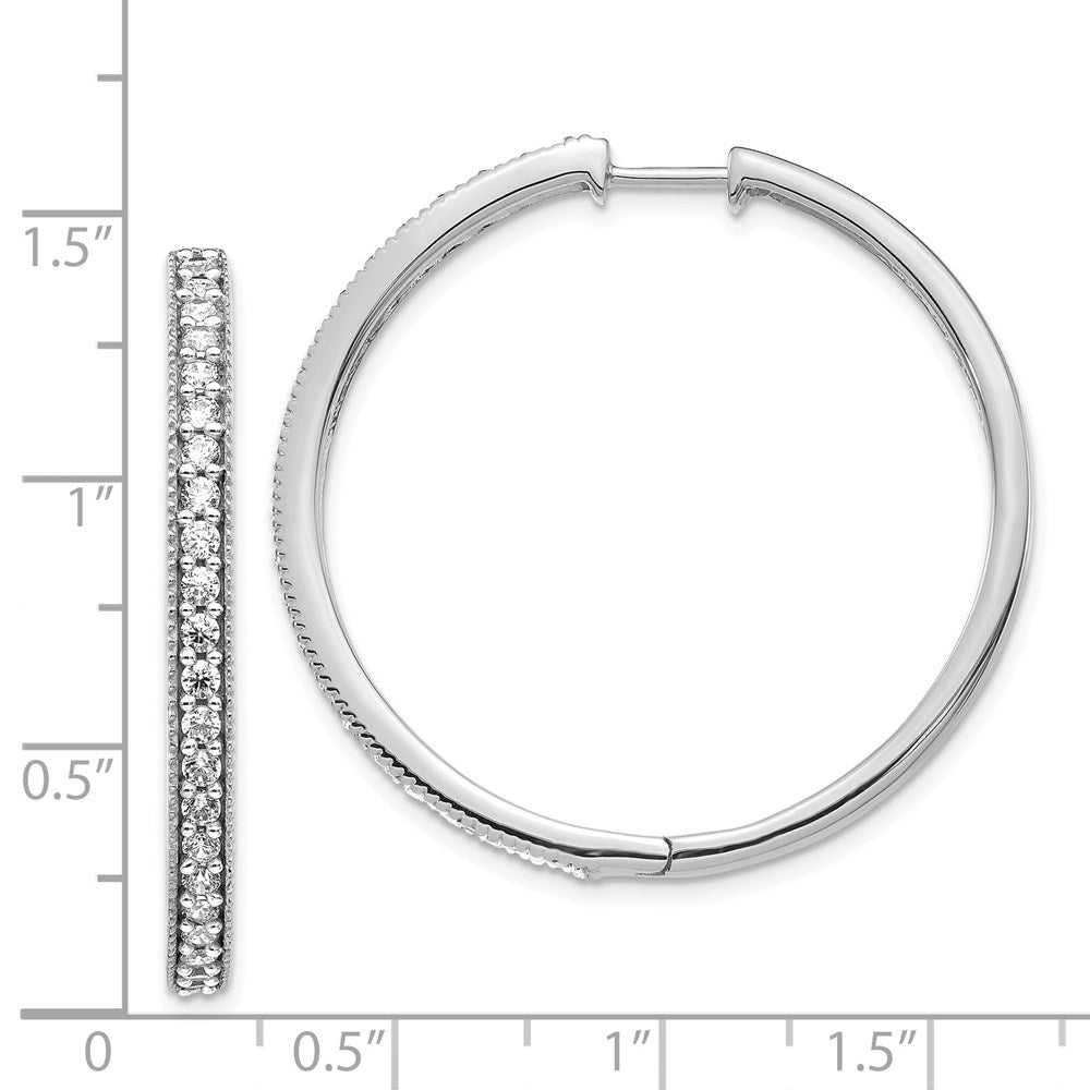Solid 14k White Gold Simulated CZ Milgrain Hoop Earrings