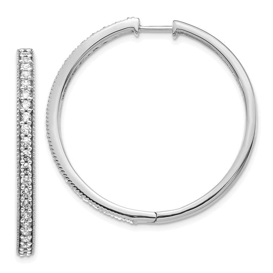 14k White Gold Real Diamond Milgrain Hoop Earrings EM4271-110-WA