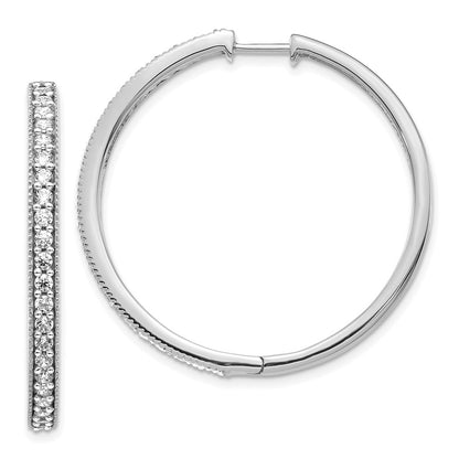 Solid 14k White Gold Simulated CZ Milgrain Hoop Earrings