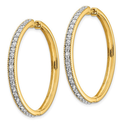 Solid 14k Yellow Gold Simulated CZ Milgrain Hoop Earrings