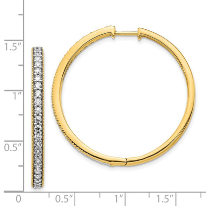 Solid 14k Yellow Gold Simulated CZ Milgrain Hoop Earrings