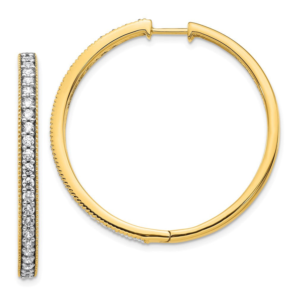 14k Yellow Gold Real Diamond Milgrain Hoop Earrings EM4271-110-YA