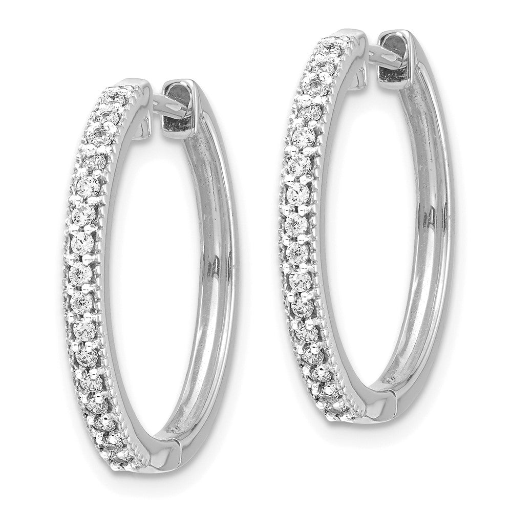 Solid 14k White Gold Simulated CZ Milgrain Hinged Hoop Earrings
