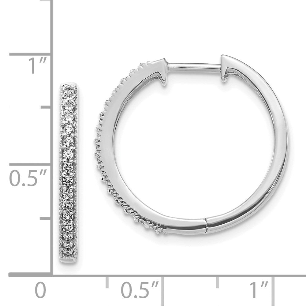 Solid 14k White Gold Simulated CZ Milgrain Hinged Hoop Earrings