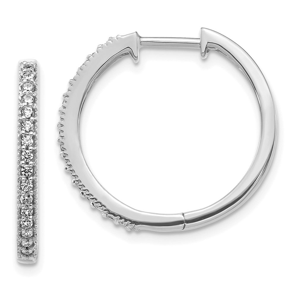 Solid 14k White Gold Simulated CZ Milgrain Hinged Hoop Earrings
