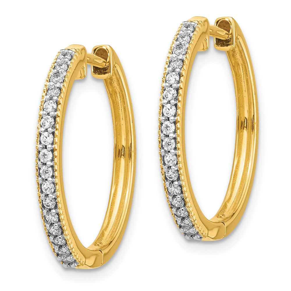 Solid 14k Yellow Gold Simulated CZ Milgrain Hinged Hoop Earrings