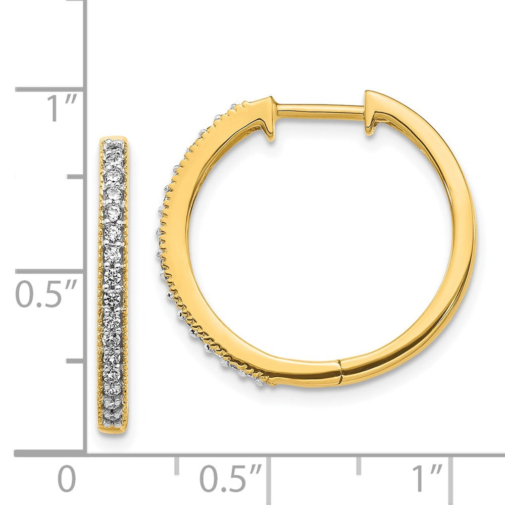 Solid 14k Yellow Gold Simulated CZ Milgrain Hinged Hoop Earrings