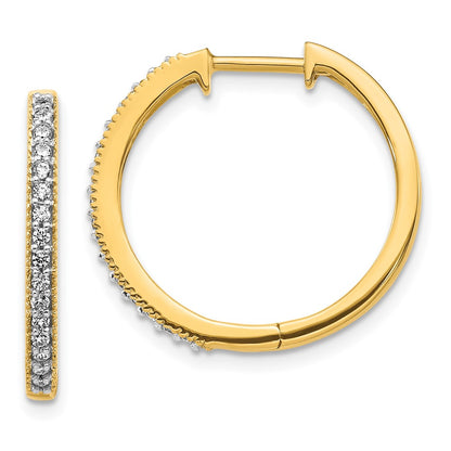 Solid 14k Yellow Gold Simulated CZ Milgrain Hinged Hoop Earrings