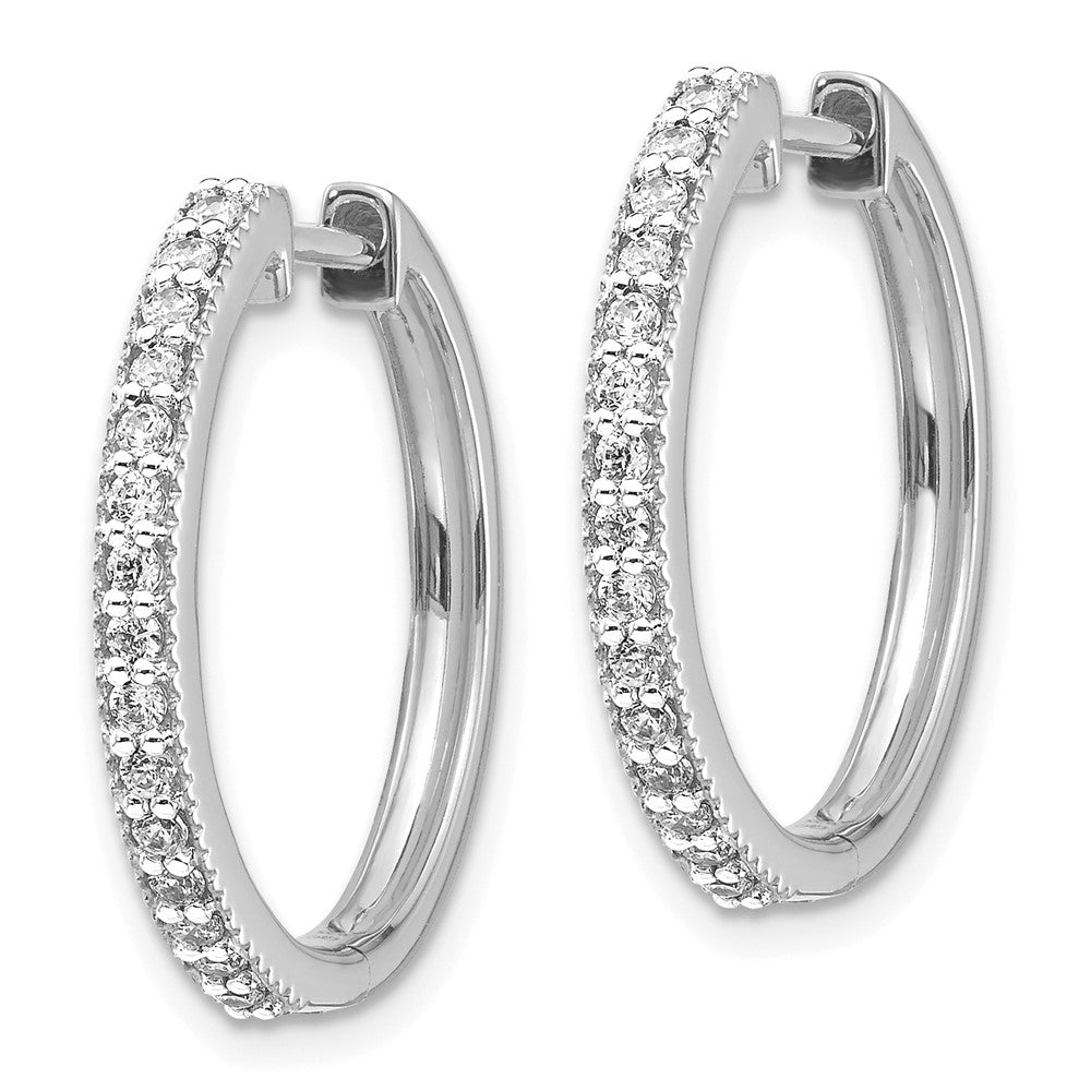 Solid 14k White Gold Simulated CZ Milgrain Hinged Hoop Earrings