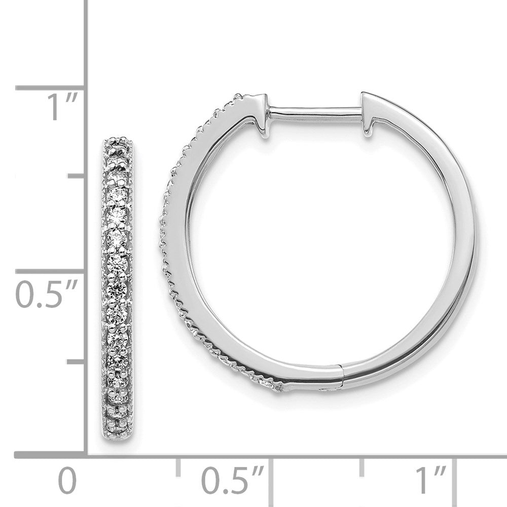 Solid 14k White Gold Simulated CZ Milgrain Hinged Hoop Earrings