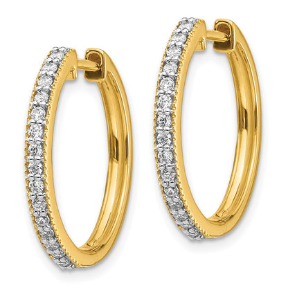 Solid 14k Yellow Gold Simulated CZ Milgrain Hinged Hoop Earrings
